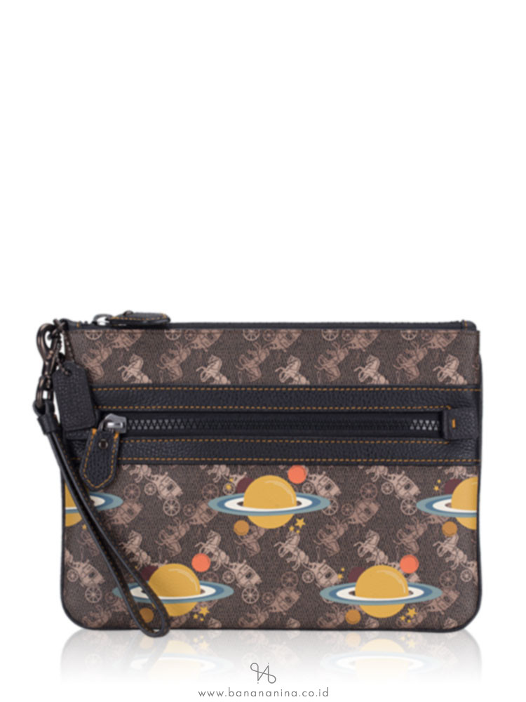 COACH 86097 Horse Carriage Planet L Zip Wristlet Brown Black