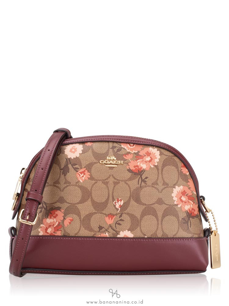 COACH 3055 SIgnature Prairie Daisy Dome Crossbody Khaki Coral Multi