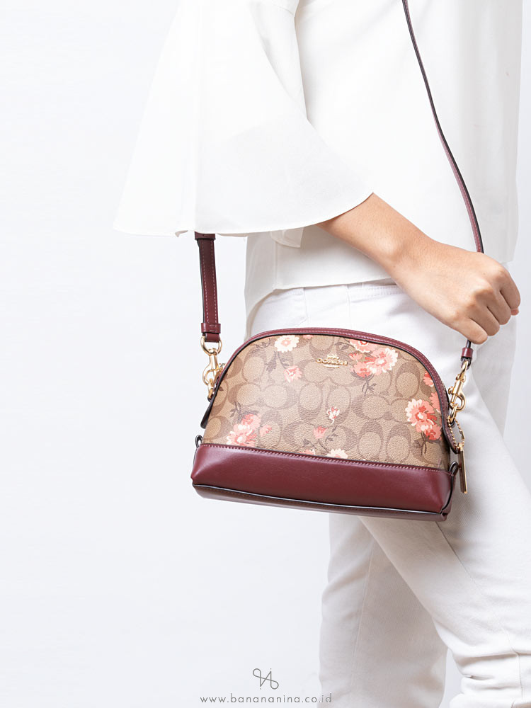 COACH 3055 SIgnature Prairie Daisy Dome Crossbody Khaki Coral Multi