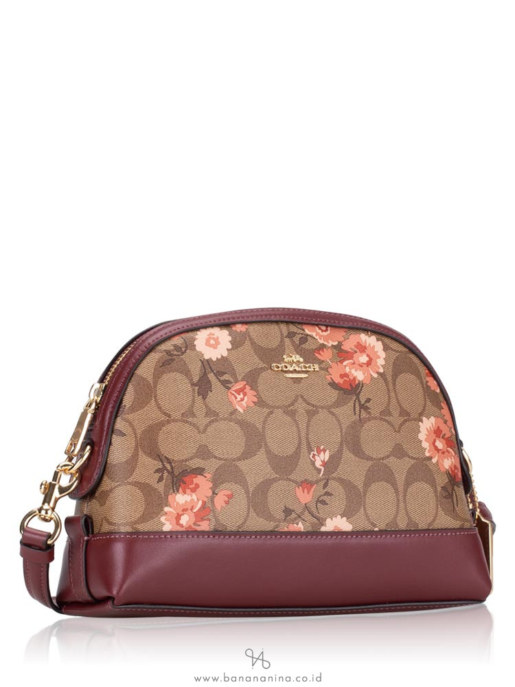 COACH 3055 SIgnature Prairie Daisy Dome Crossbody Khaki Coral Multi