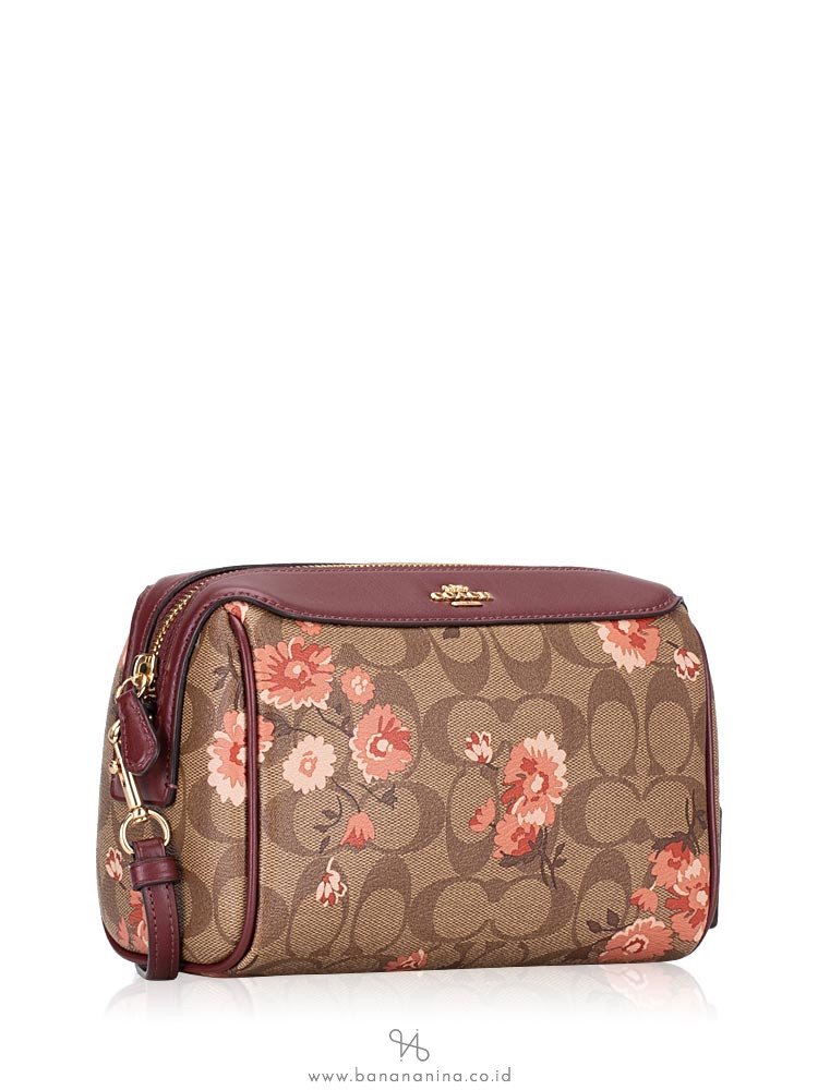 COACH 3056 Signature Prairie Daisy Bennett Crossbody Khaki Coral Multi