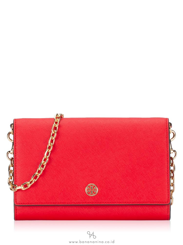 TORY BURCH Robinson Chain Wallet Brilliant Red