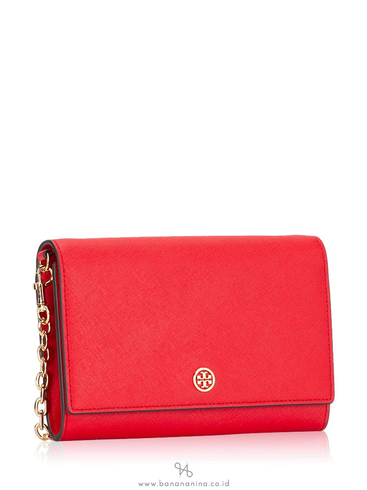 TORY BURCH Robinson Chain Wallet Brilliant Red