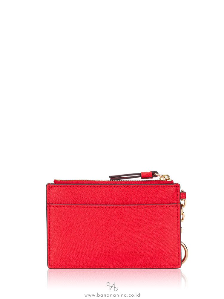TORY BURCH Robinson Key Ring Card Case Brilliant Red