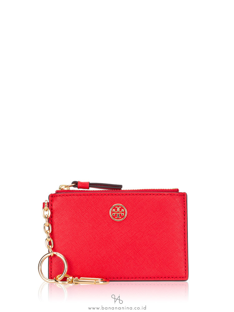 TORY BURCH Robinson Key Ring Card Case Brilliant Red