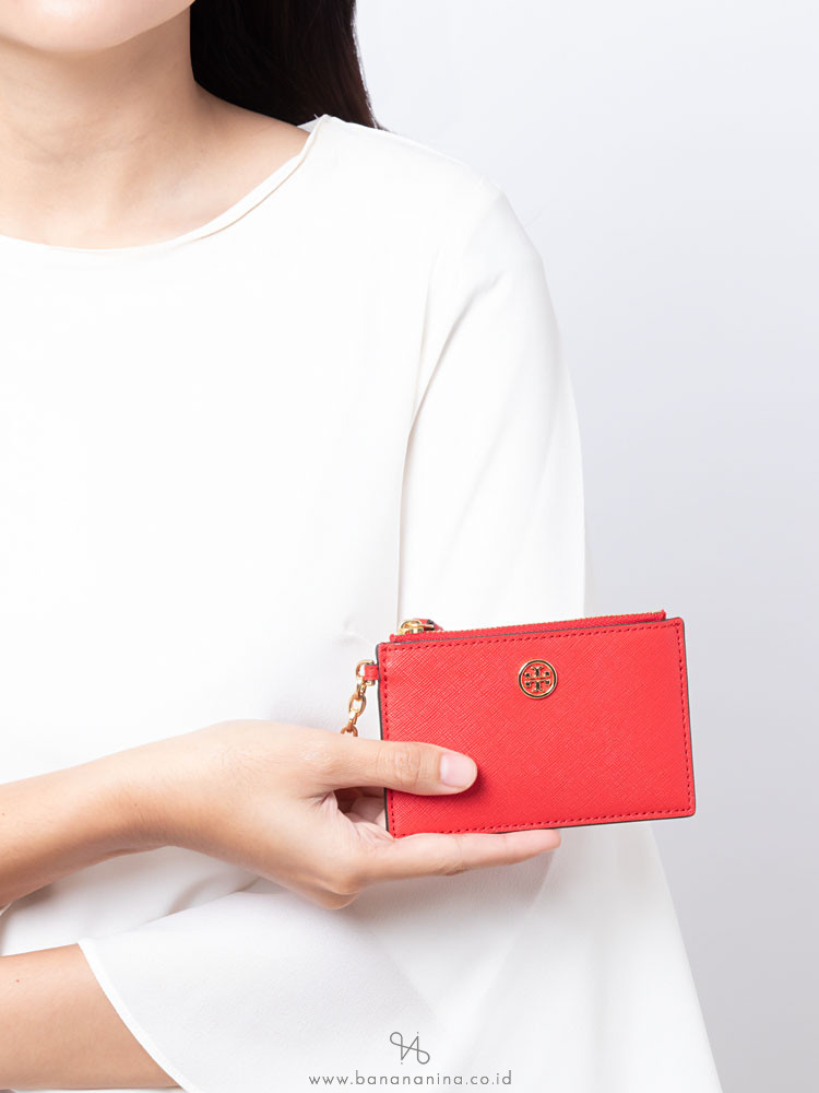 TORY BURCH Robinson Key Ring Card Case Brilliant Red