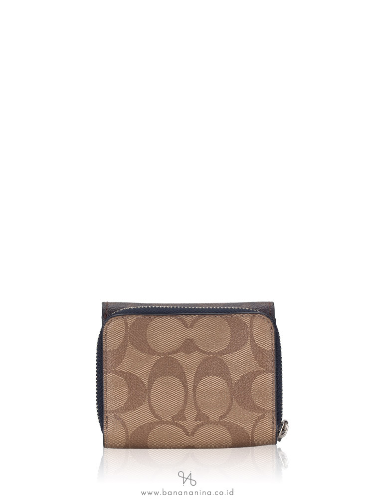 COACH 78081 Blocked Signature Small Trifold Wallet Brown Midnight