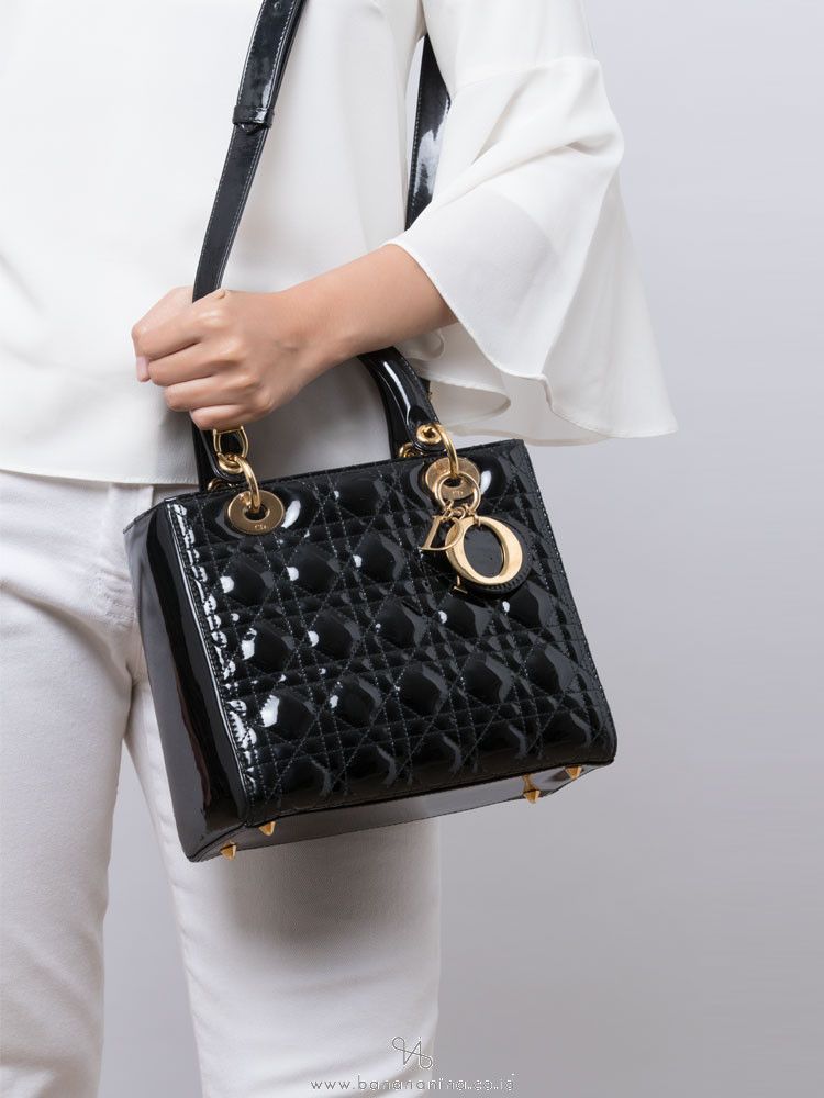 Large Lady Dior Bag Black Patent Cannage Calfskin  DIOR US