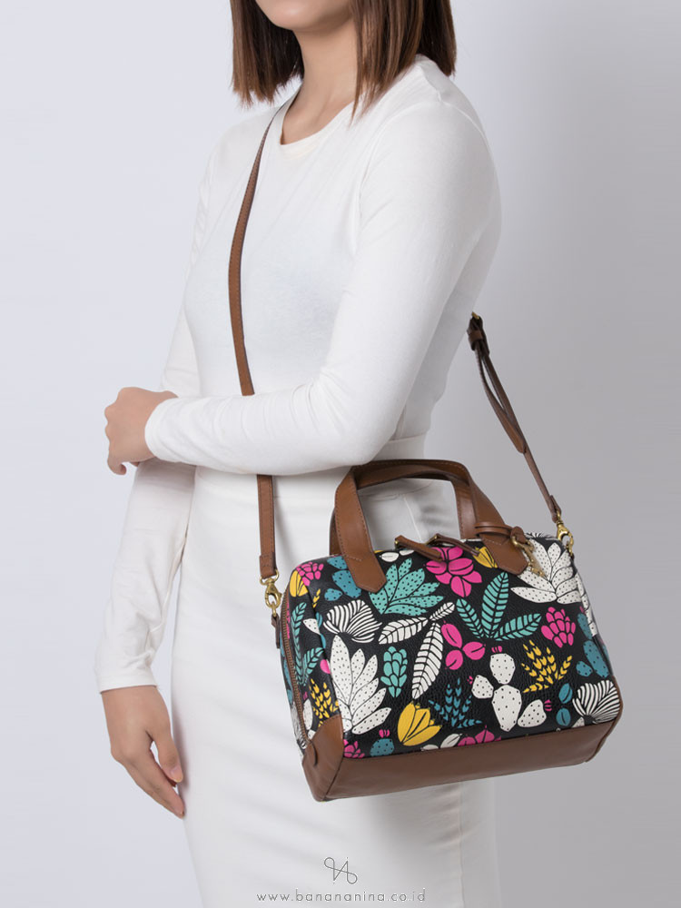 FOSSIL SHB2455992 Fiona Leather Satchel Dark Floral