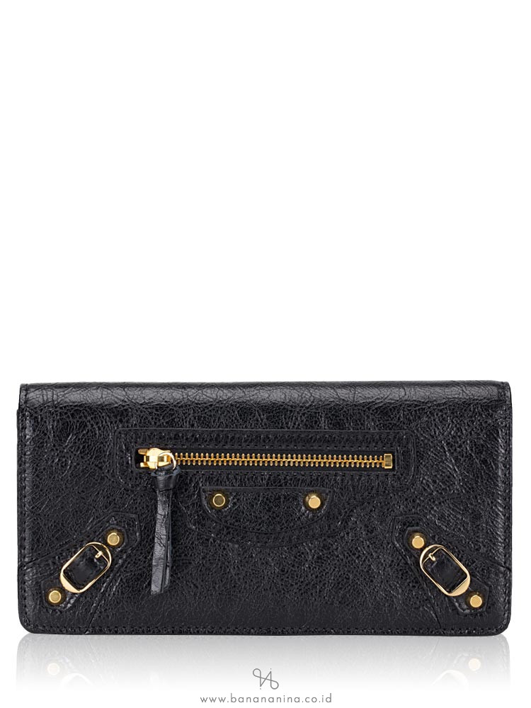 BALENCIAGA Classic Gold Small Flap Wallet Black