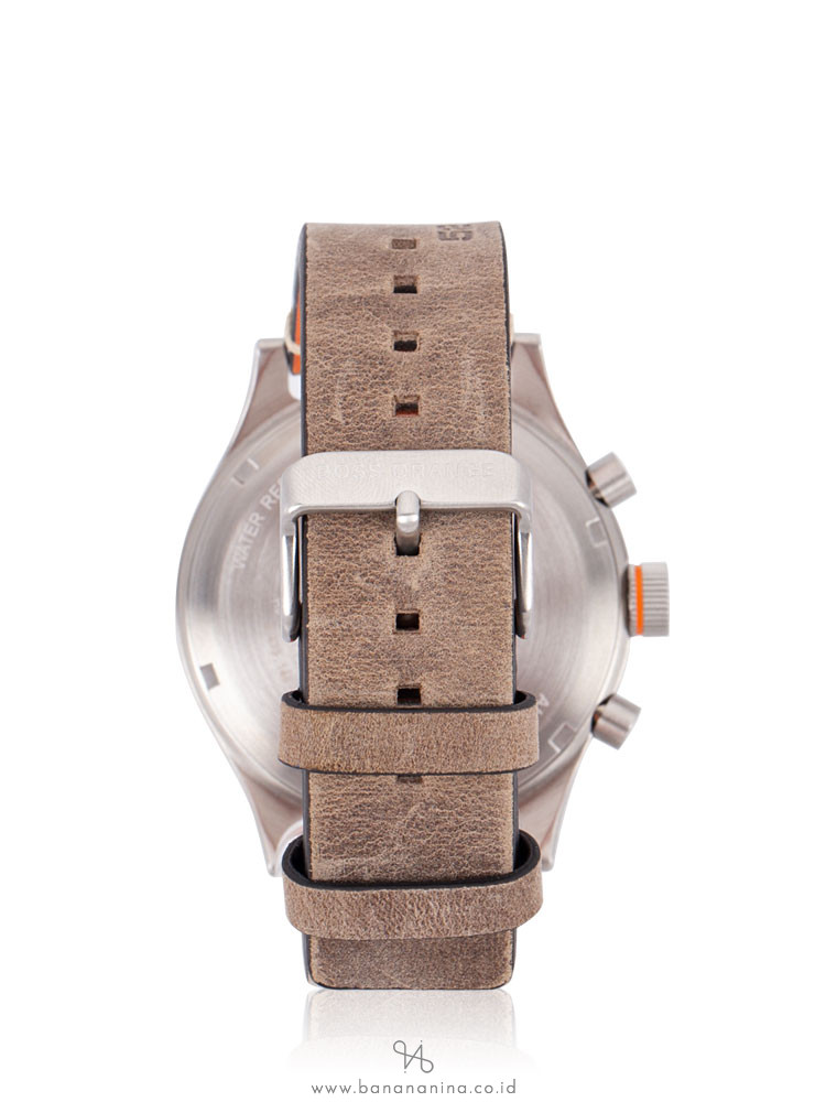 HUGO BOSS Men 1550021 Orange Amsterdam Leather Chronograph Watch Brown