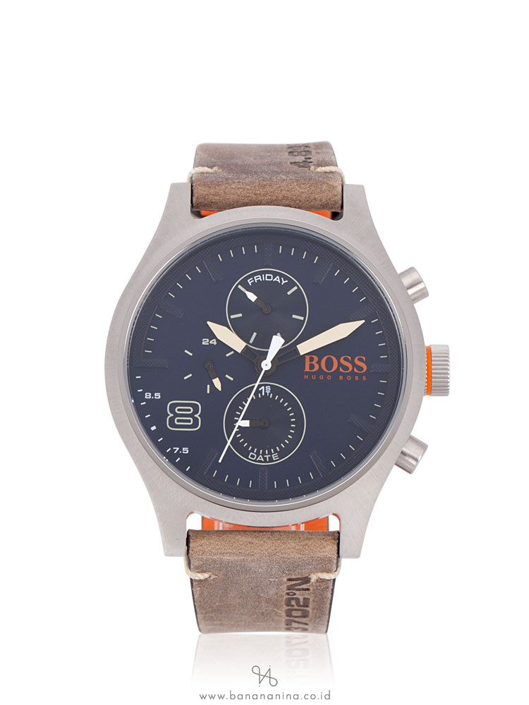 HUGO BOSS Men 1550021 Orange Amsterdam Leather Chronograph Watch Brown