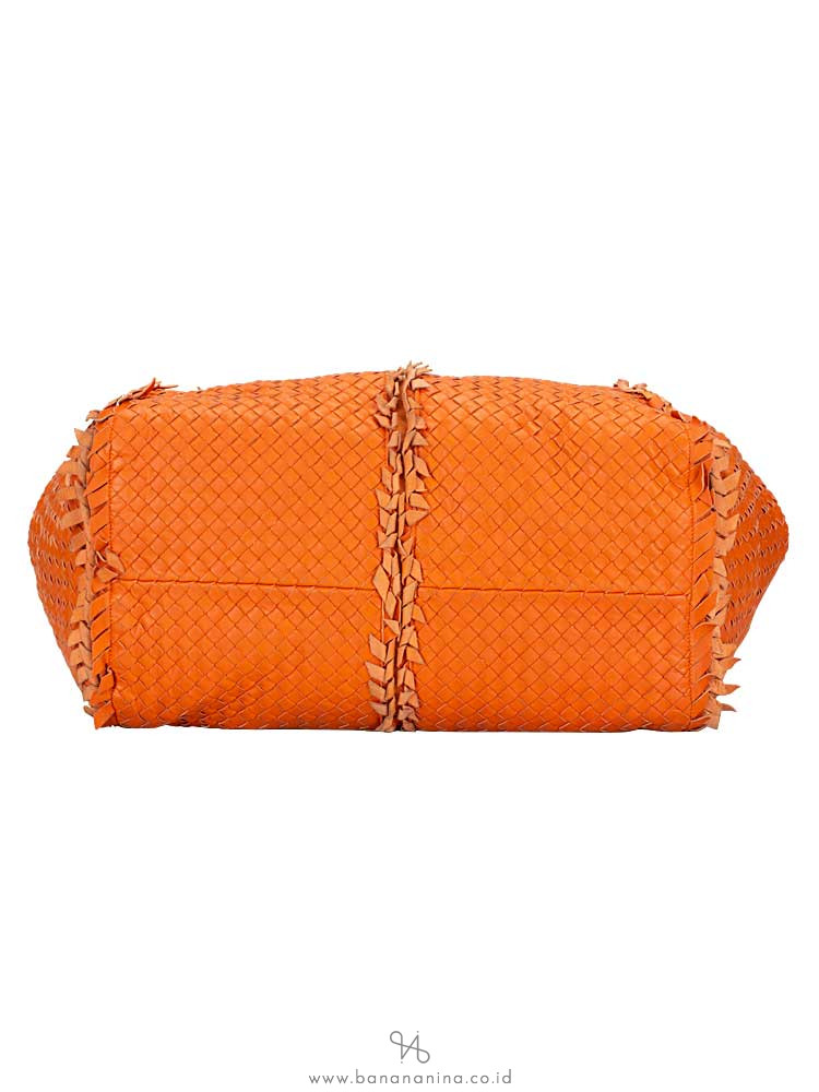 BOTTEGA VENETA Nappa Intrecciato Large Franges Shoulder Bag Tangerine