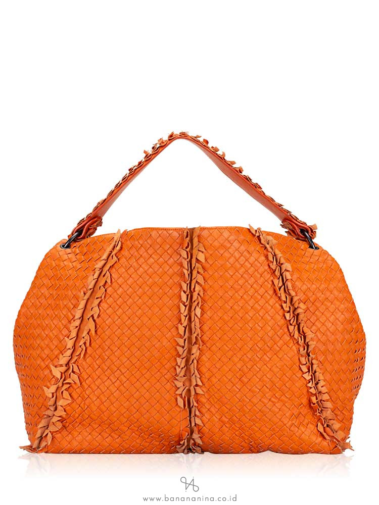 BOTTEGA VENETA Nappa Intrecciato Large Franges Shoulder Bag Tangerine