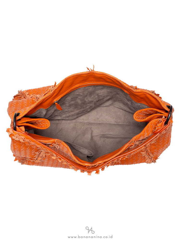 BOTTEGA VENETA Nappa Intrecciato Large Franges Shoulder Bag Tangerine