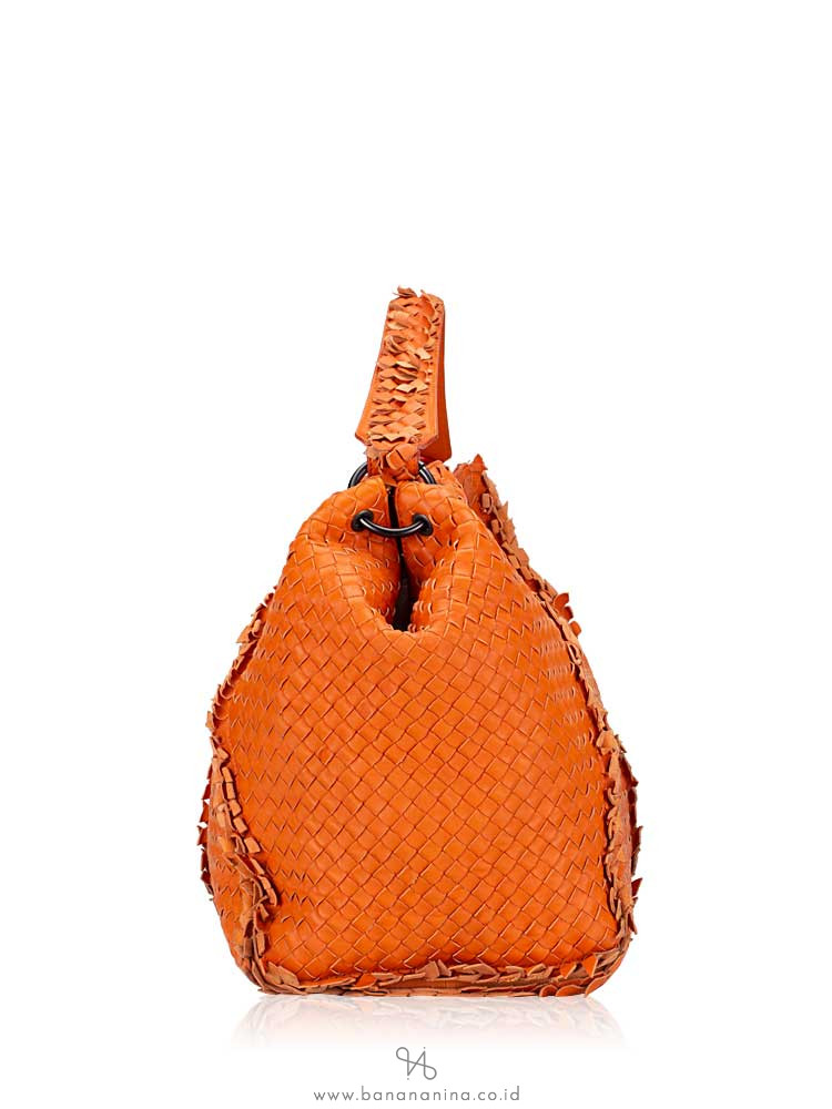 BOTTEGA VENETA Nappa Intrecciato Large Franges Shoulder Bag Tangerine