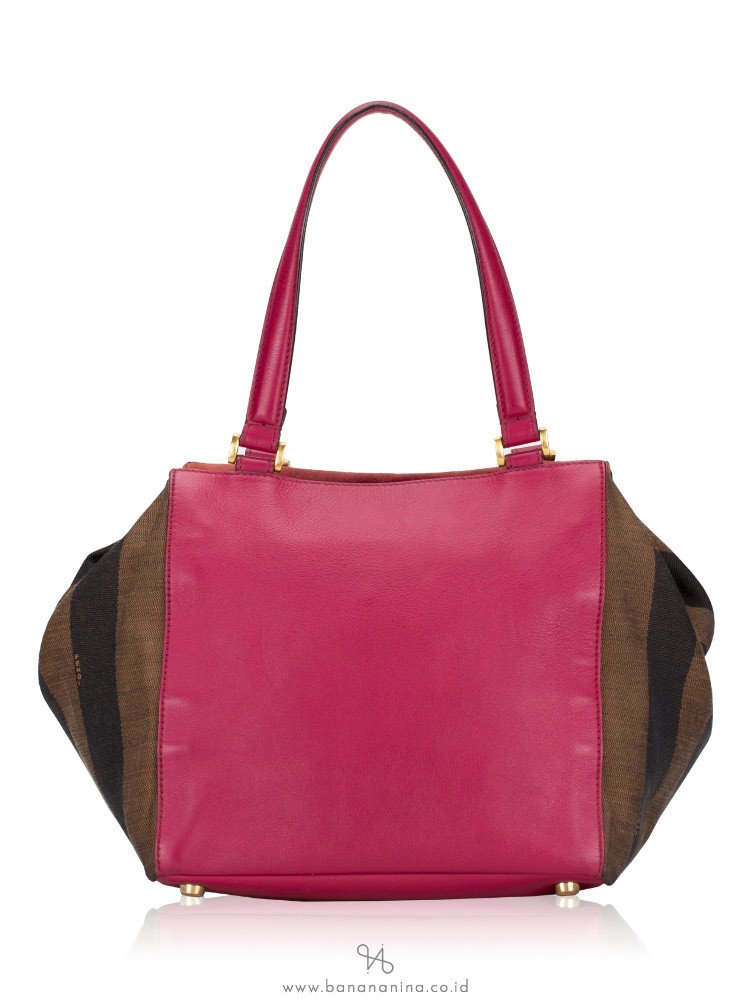 FENDI Vitello Pequin Satchel Tobacco Magenta