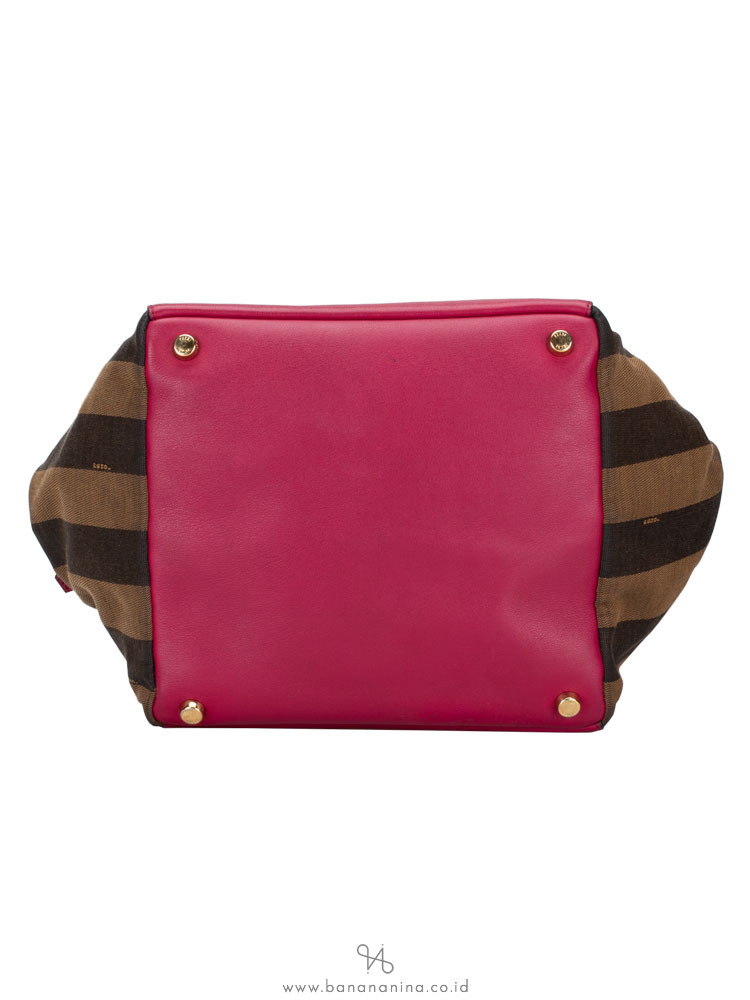 FENDI Vitello Pequin Satchel Tobacco Magenta