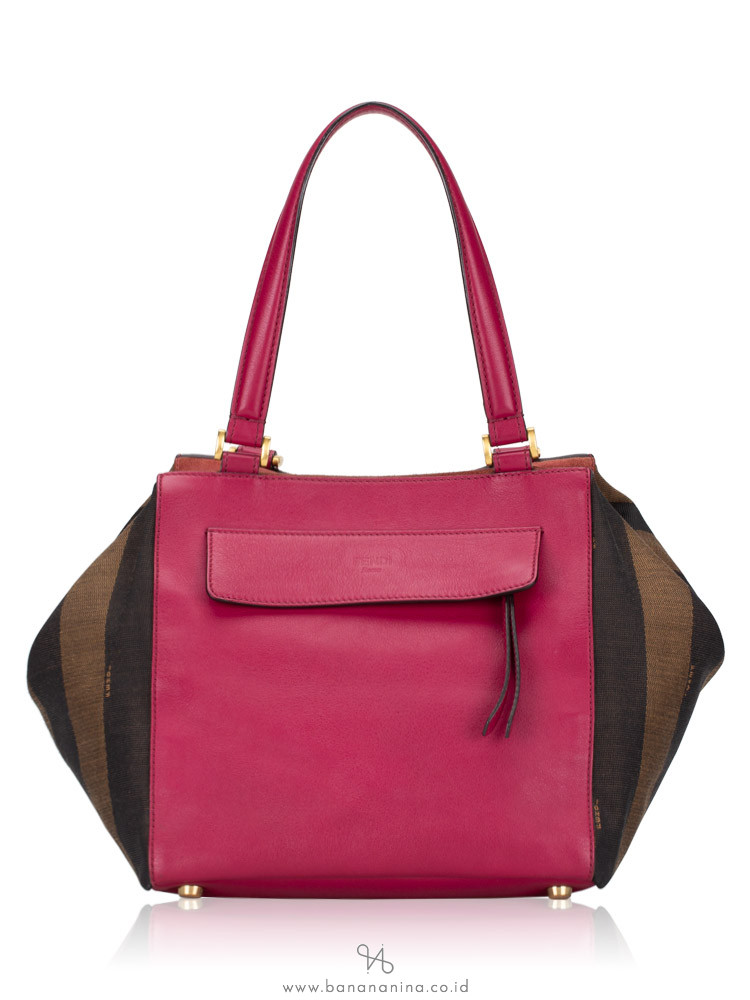 FENDI Vitello Pequin Satchel Tobacco Magenta