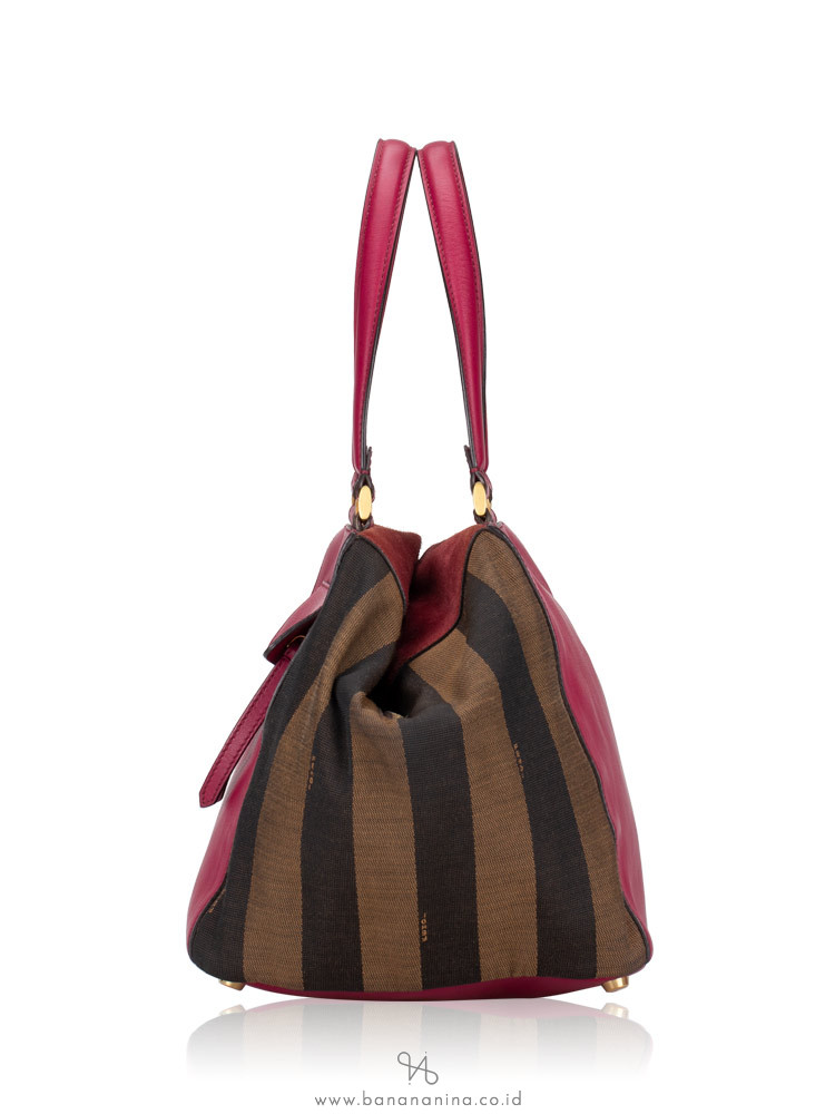 FENDI Vitello Pequin Satchel Tobacco Magenta