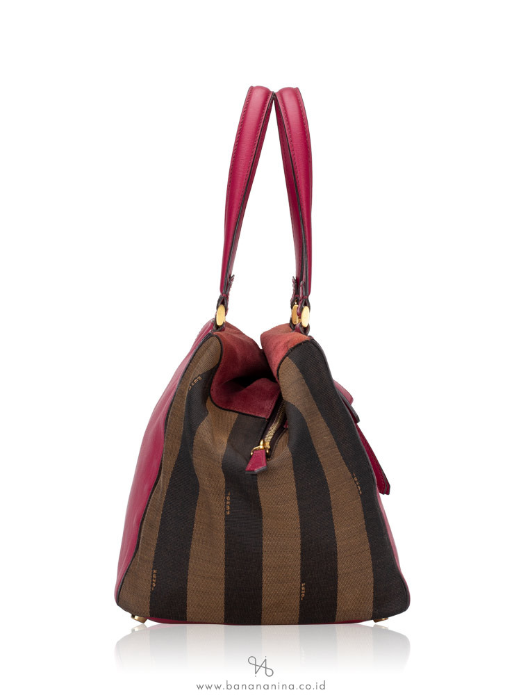 FENDI Vitello Pequin Satchel Tobacco Magenta