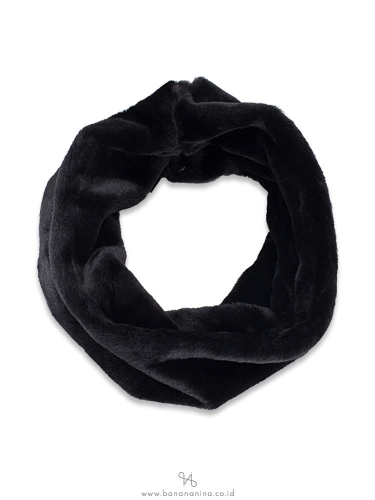 KARL LAGERFELD Paris Faur Fux Infinity Scarf Black