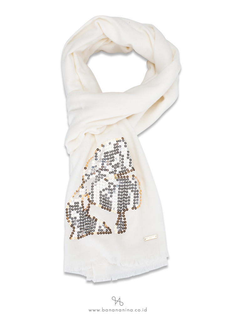 KARL LAGERFELD Sequin Accent Wool Scarf Ivory