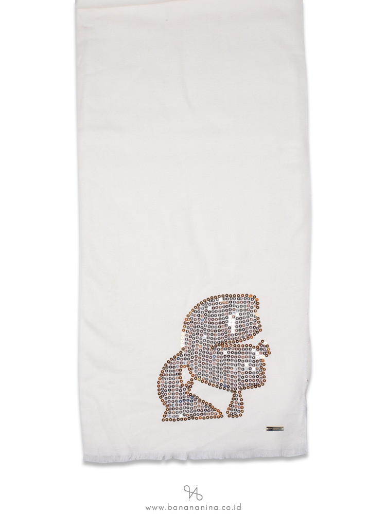 KARL LAGERFELD Sequin Accent Wool Scarf Ivory