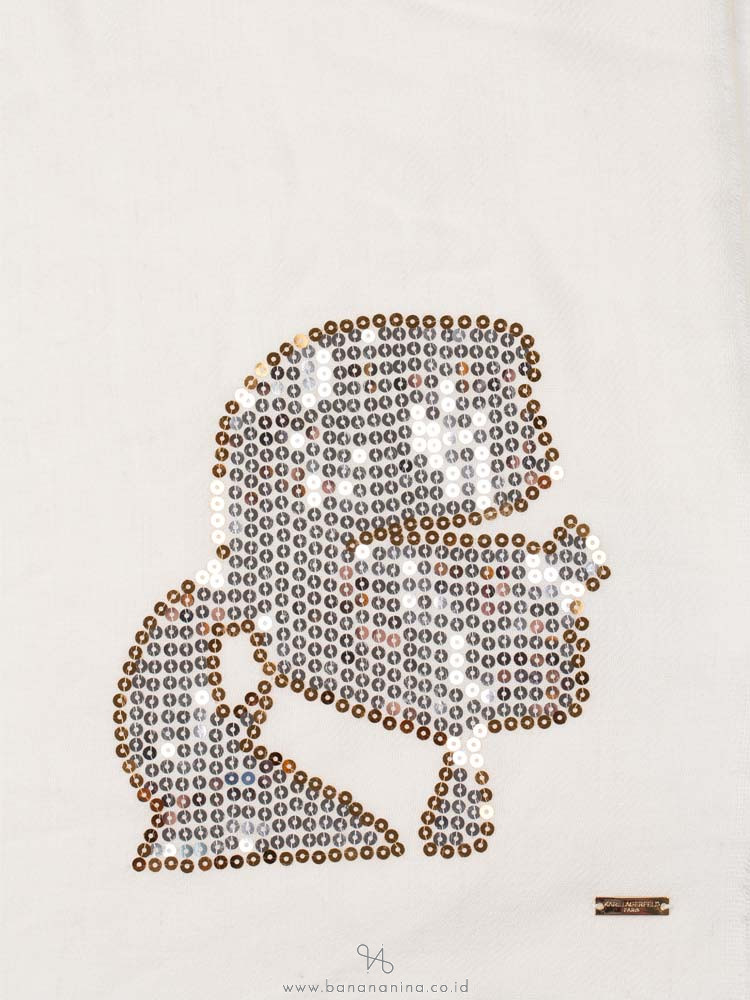 KARL LAGERFELD Sequin Accent Wool Scarf Ivory
