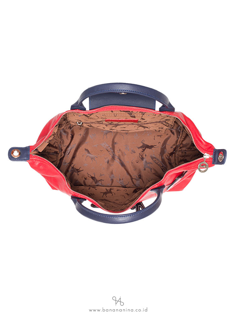 LONGCHAMP Le Pliage Cuir Badges Medium SH Red Navy