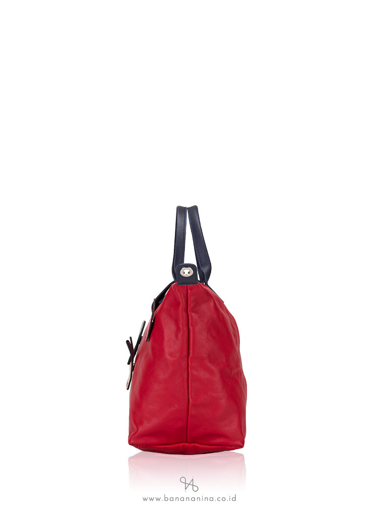 LONGCHAMP Le Pliage Cuir Badges Medium SH Red Navy