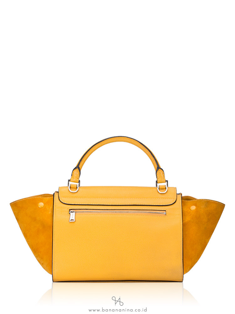 CELINE Calfskin and Suede Small Trapeze Ocre