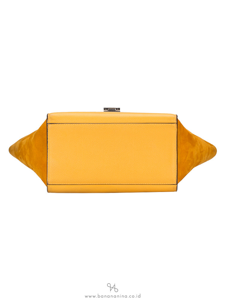 CELINE Calfskin and Suede Small Trapeze Ocre