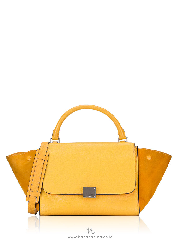 CELINE Calfskin and Suede Small Trapeze Ocre