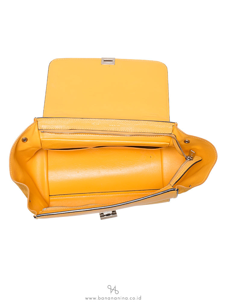 CELINE Calfskin and Suede Small Trapeze Ocre
