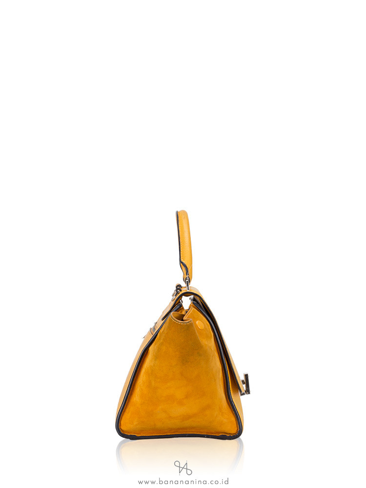 CELINE Calfskin and Suede Small Trapeze Ocre