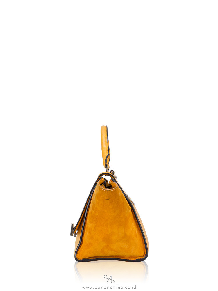 CELINE Calfskin and Suede Small Trapeze Ocre