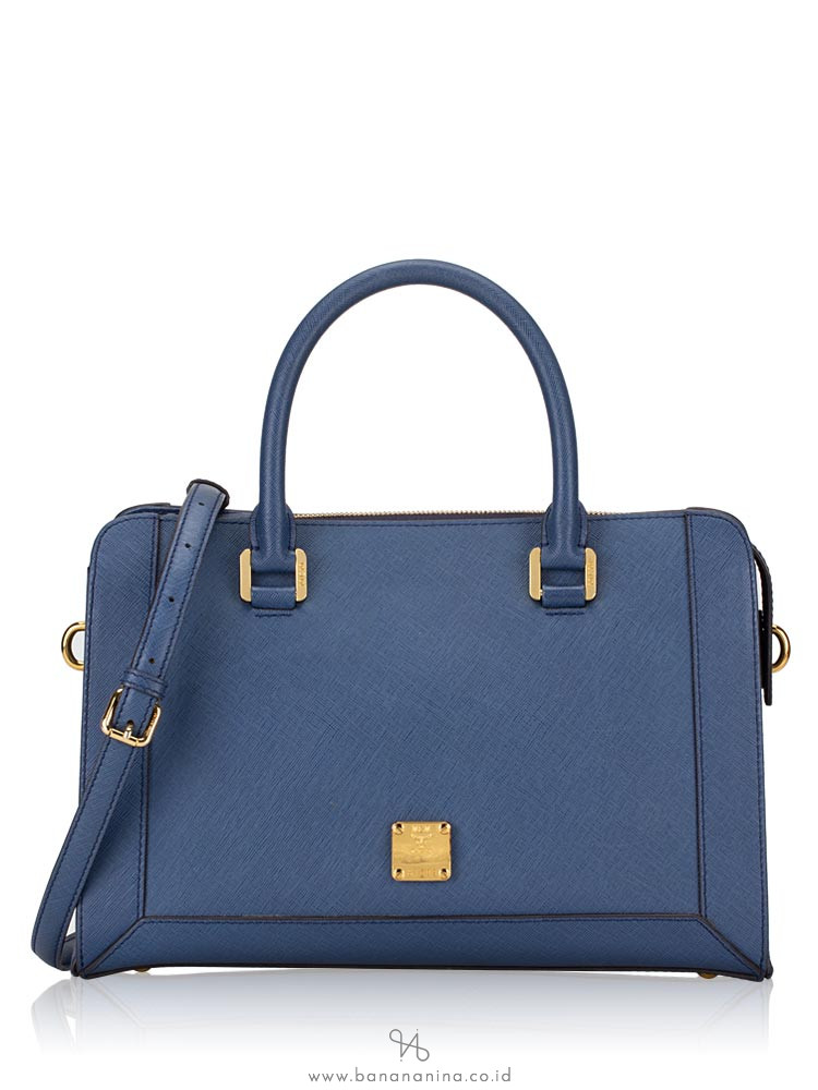 MCM Sophia Leather Bowler Bag Blue