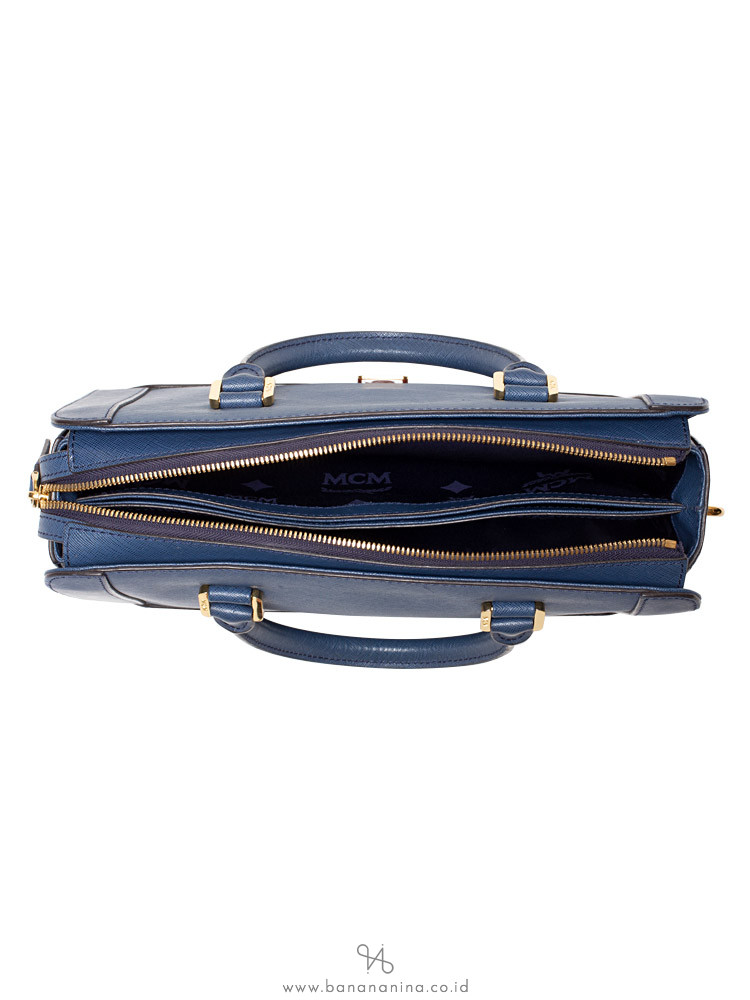 MCM Sophia Leather Bowler Bag Blue