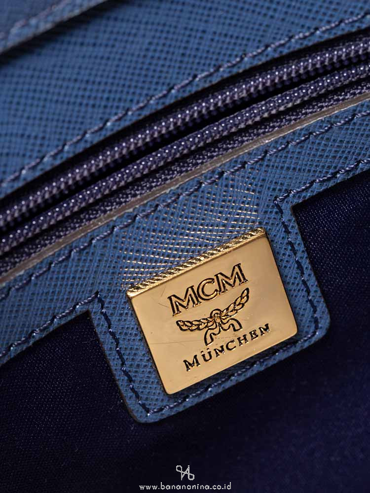 MCM Sophia Leather Bowler Bag Blue