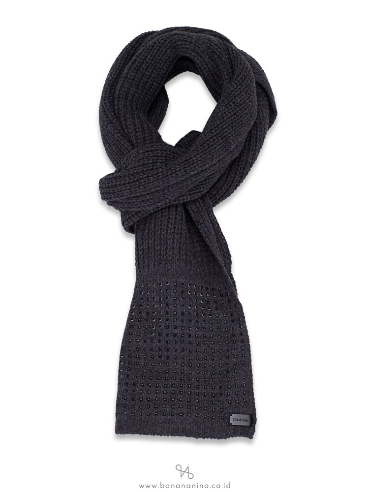 CALVIN KLEIN Studded Knit Scarf Heathered Charcoal