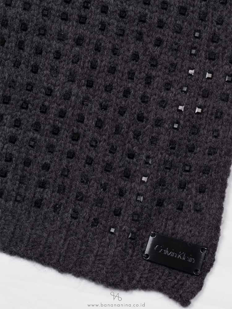 CALVIN KLEIN Studded Knit Scarf Heathered Charcoal