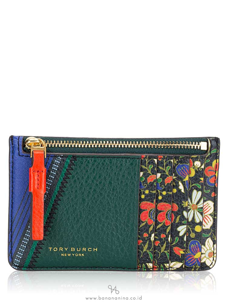 TORY BURCH Perry Mixed Print Top Zip Card Case Sacred Floral