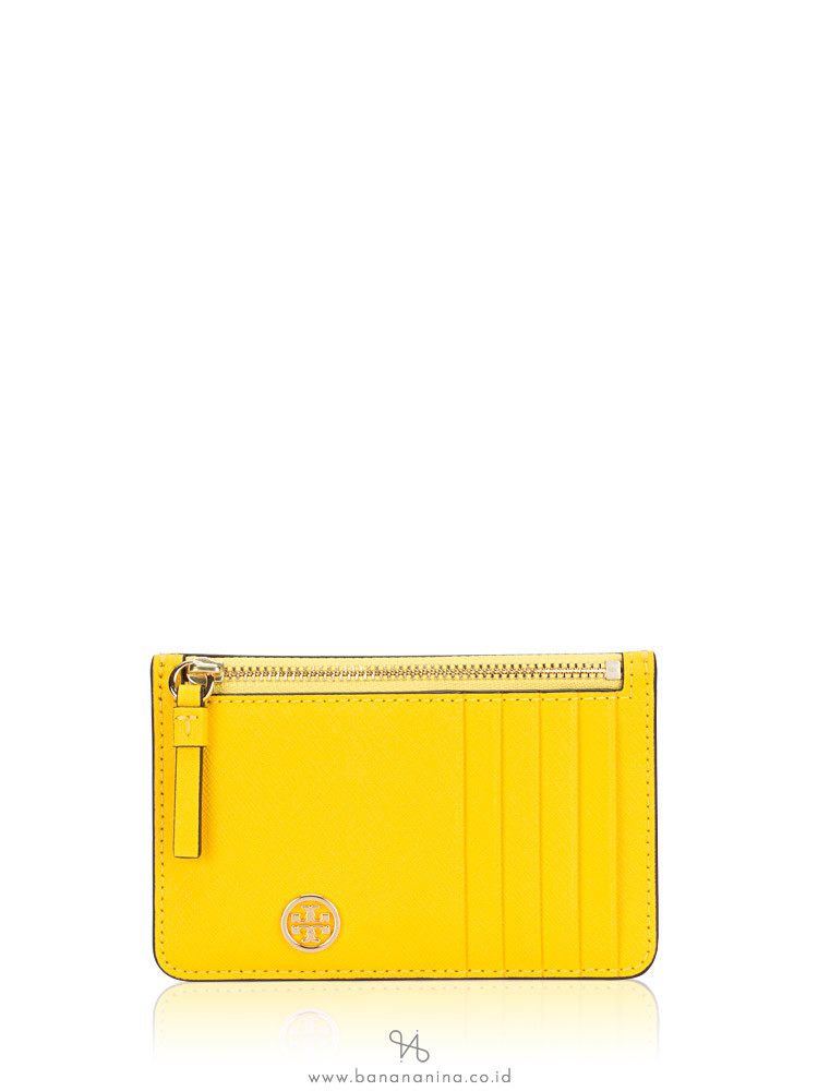TORY BURCH Robinson Top Zip Card Case Lemon Drop
