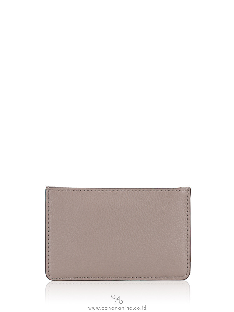TORY BURCH Perry Leather Top Zip Card Case Gray Heron