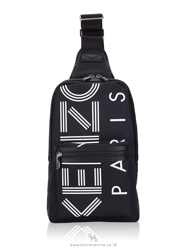 KENZO Men Crew Logo Nylon Sling Pack Black