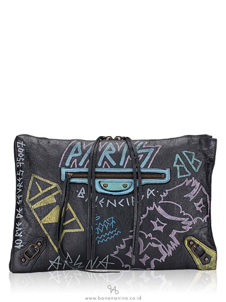 BALENCIAGA Classic Graffiti Small Pouch Noir