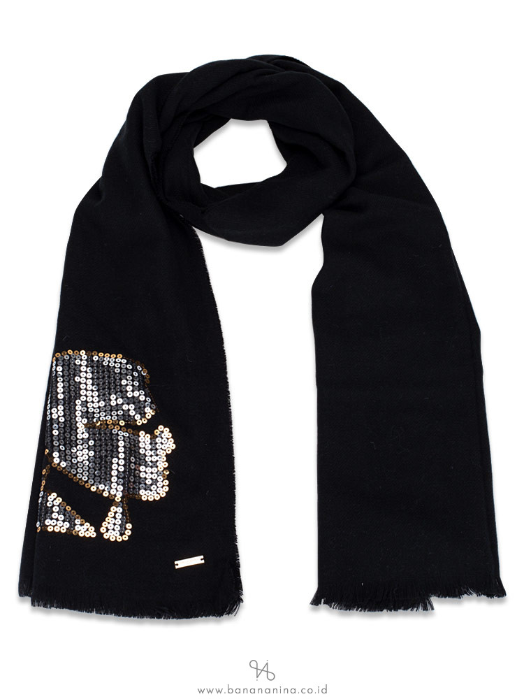 KARL LAGERFELD Sequin Accent Wool Scarf Black