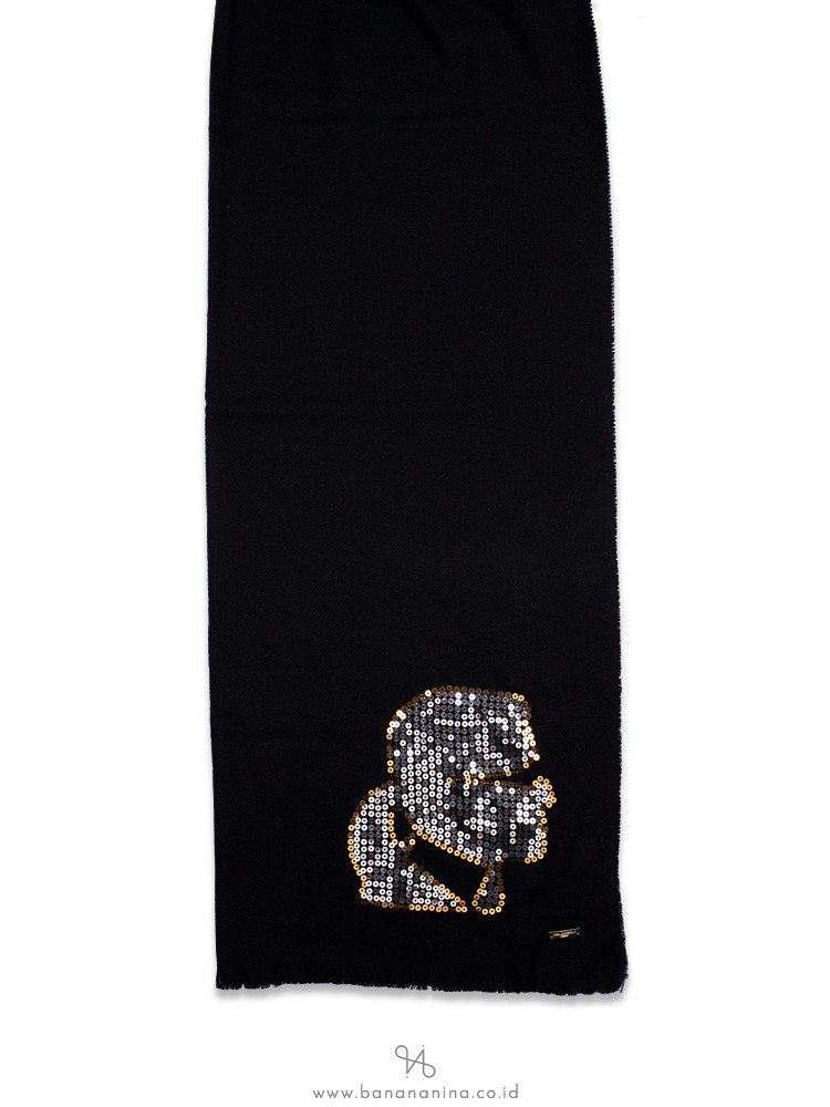 KARL LAGERFELD Sequin Accent Wool Scarf Black