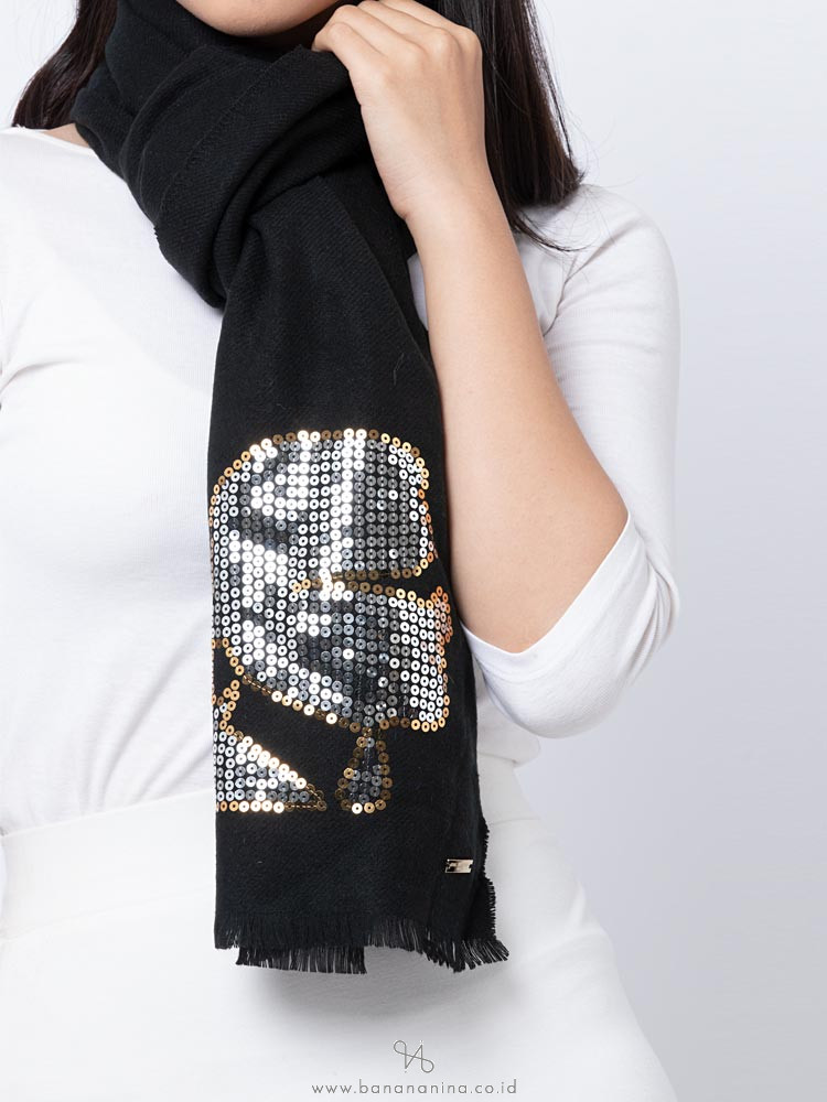 KARL LAGERFELD Sequin Accent Wool Scarf Black